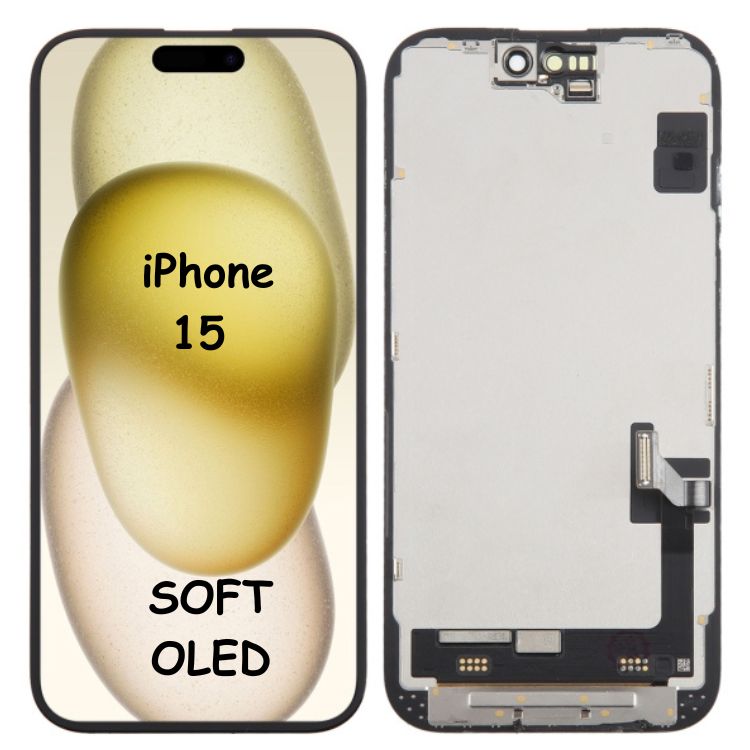 iPhone 15 High End Soft OLED Screen & Digitizer Screen  Replacement For iPhone 15 Model Number A2846, A3089, A3090, A3092