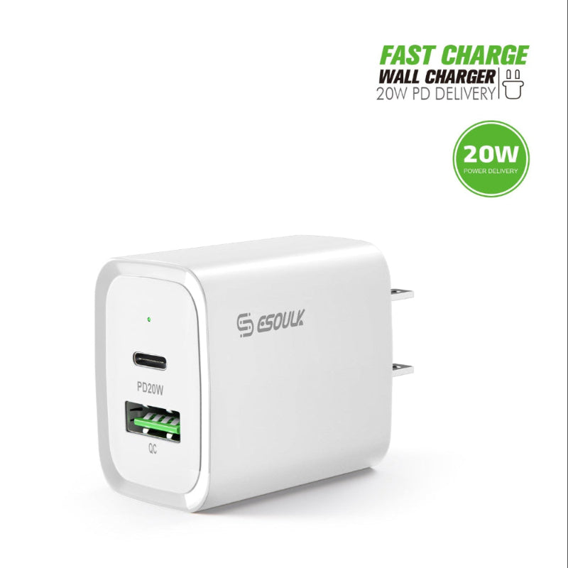 Esoulk 20W Type C PD & USB Fast Wall Charger White
